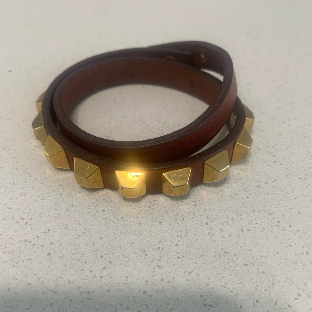 Leather wrap bracelet with golden studs